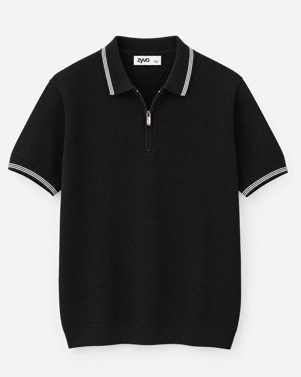 Dune Half-Zip Polo — Onyx Black flat lay