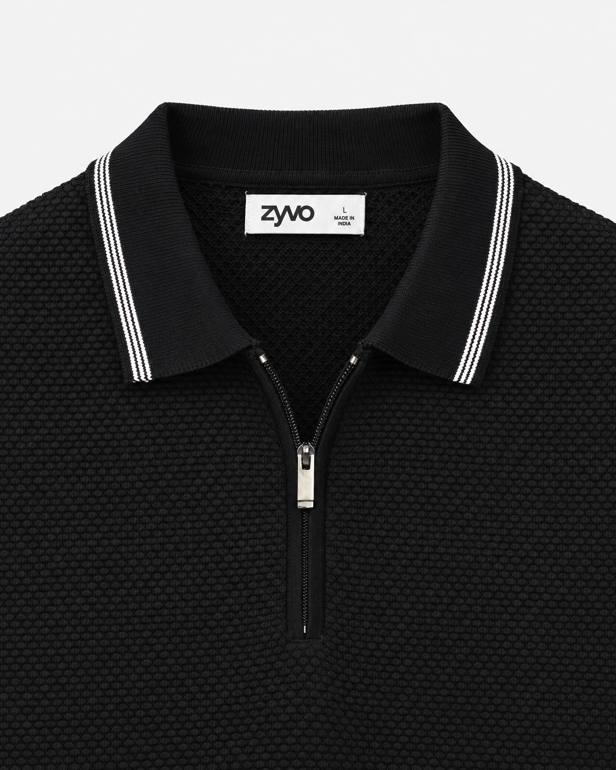 Dune Half-Zip Polo — Onyx Black detail