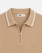 Dune Half-Zip Polo — Saddle Camel detail