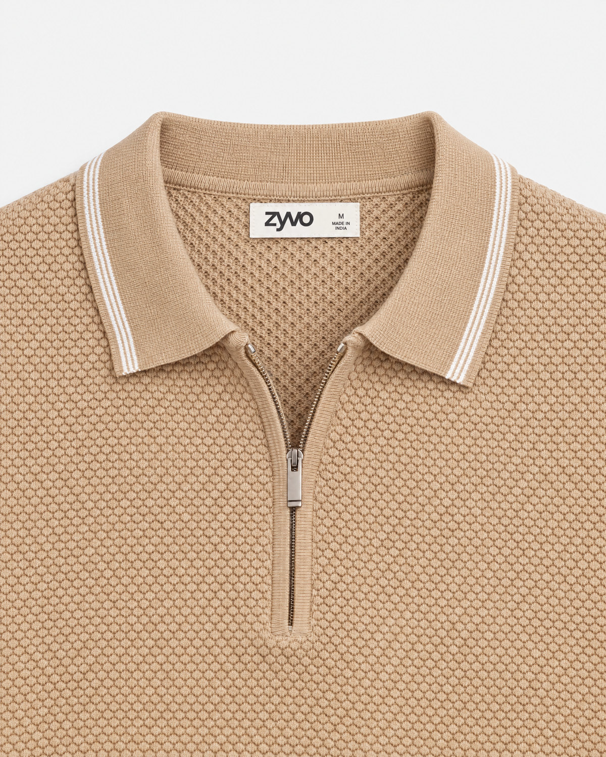 Dune Half-Zip Polo — Saddle Camel detail