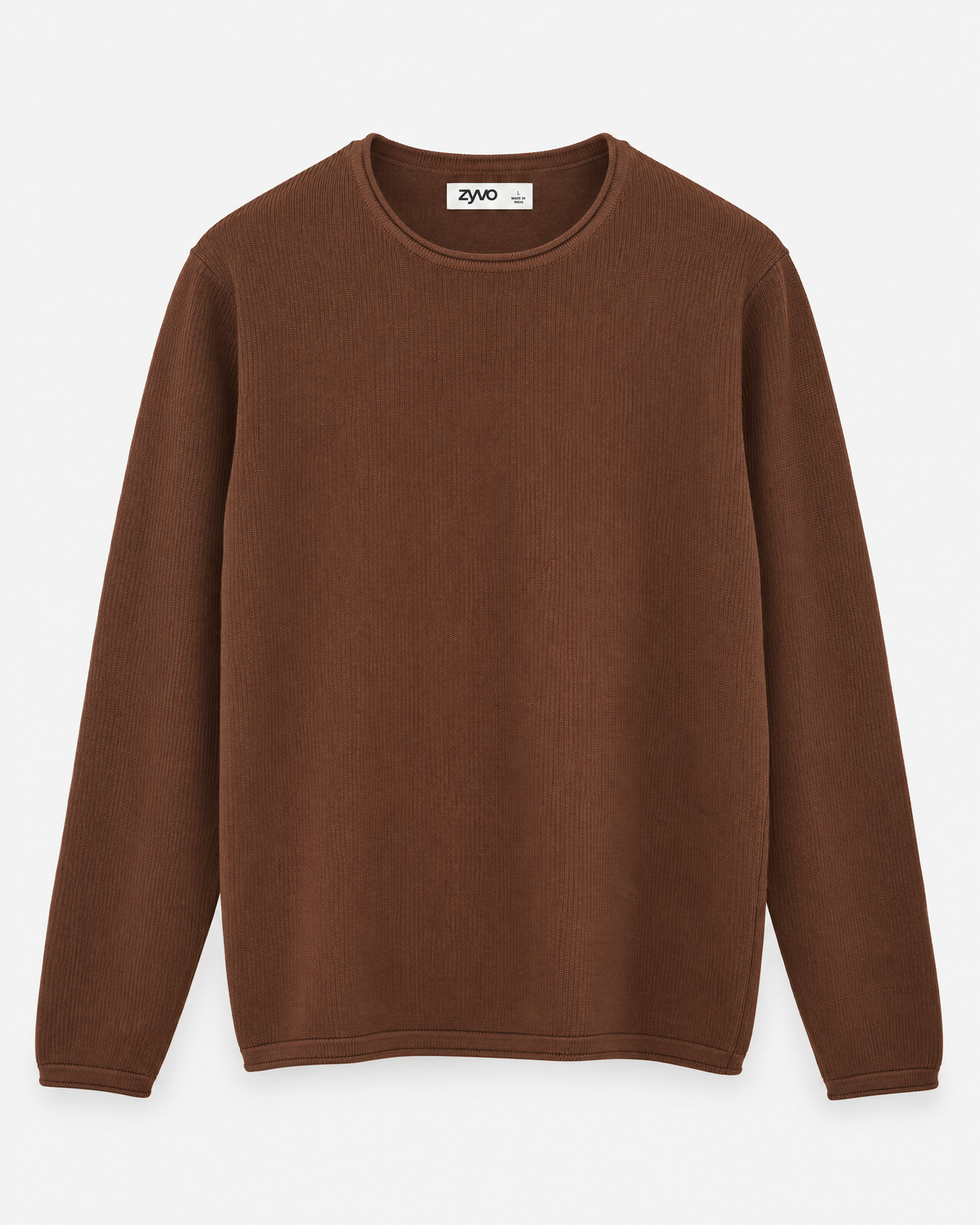 Drift Long-Sleeve Knit Tee — Espresso Brown flat lay