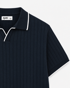 Ridge Johnny Collar Polo — Midnight Navy detail