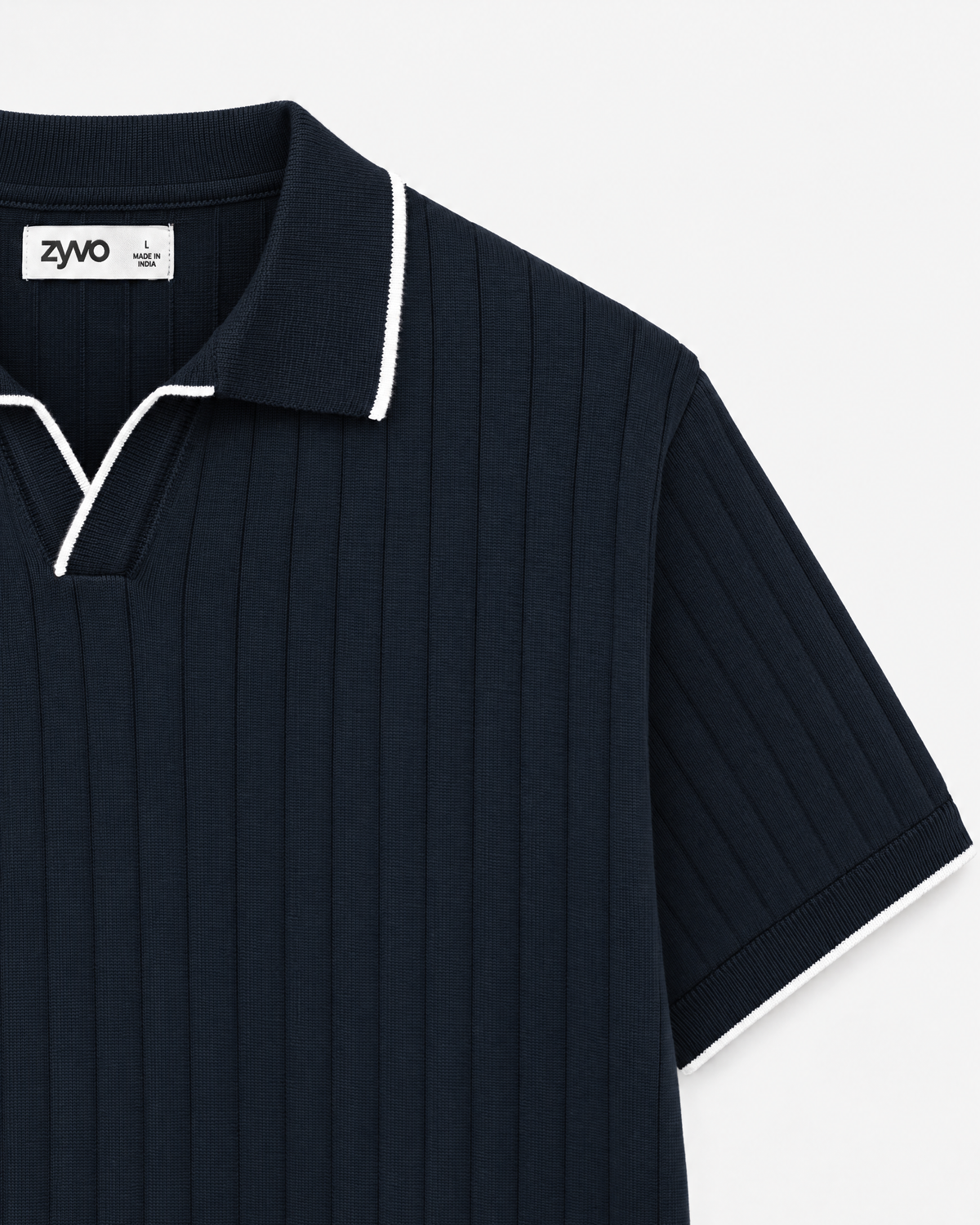 Ridge Johnny Collar Polo — Midnight Navy detail