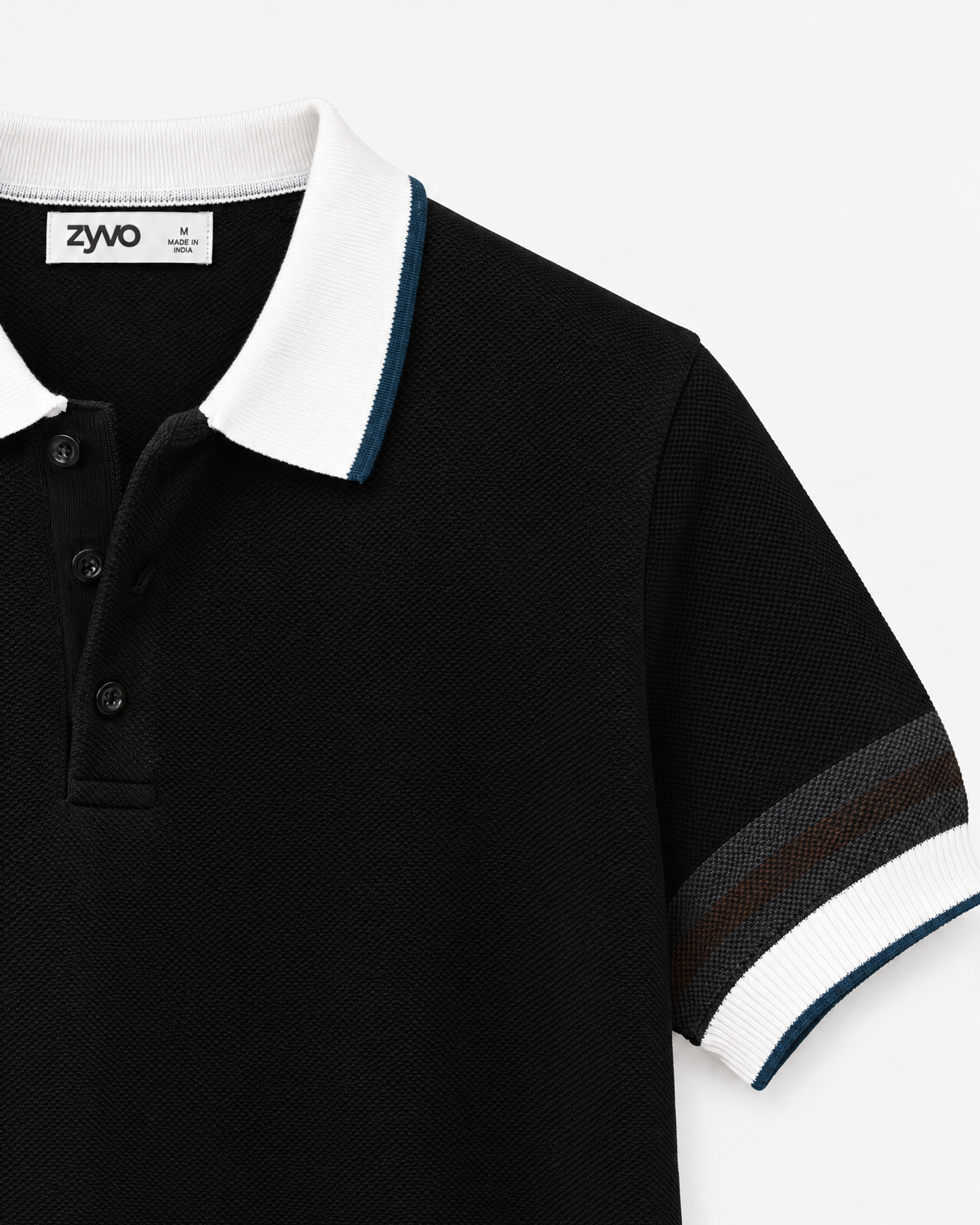 Bay Knit Polo — Onyx Black detail