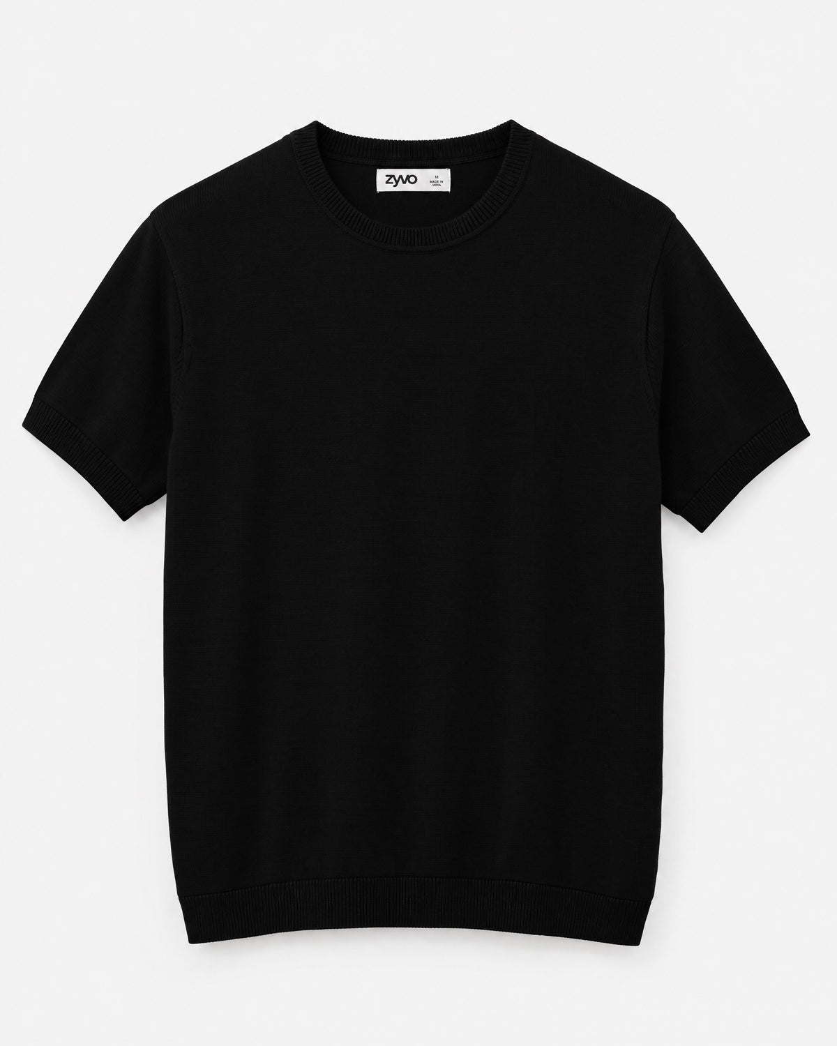 Sol Knit Tee — Onyx Black flat lay
